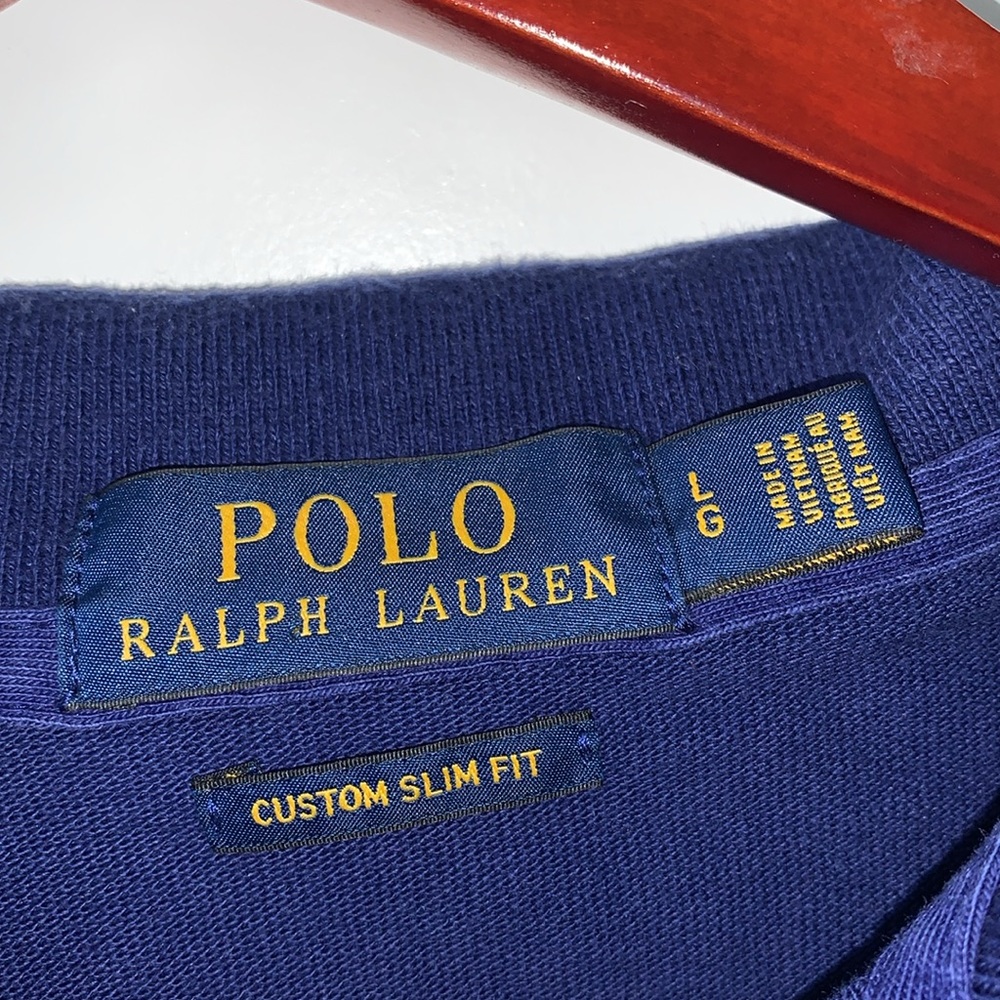 Polo by Ralph Lauren size large slim fit polo shirt blue w/large horse logo VGUC - Picture 6 of 15